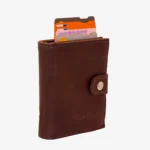 Carlo Sacchi dark brown RFID leather metal cardholder wallet
