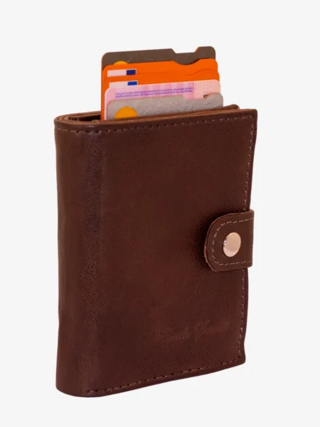 Carlo Sacchi dark brown RFID leather metal cardholder wallet