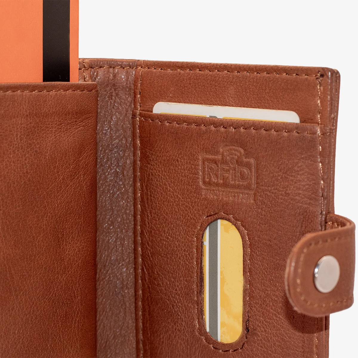 Carlo Sacchi cognac RFID leather metal cardholder wallet - Image 4