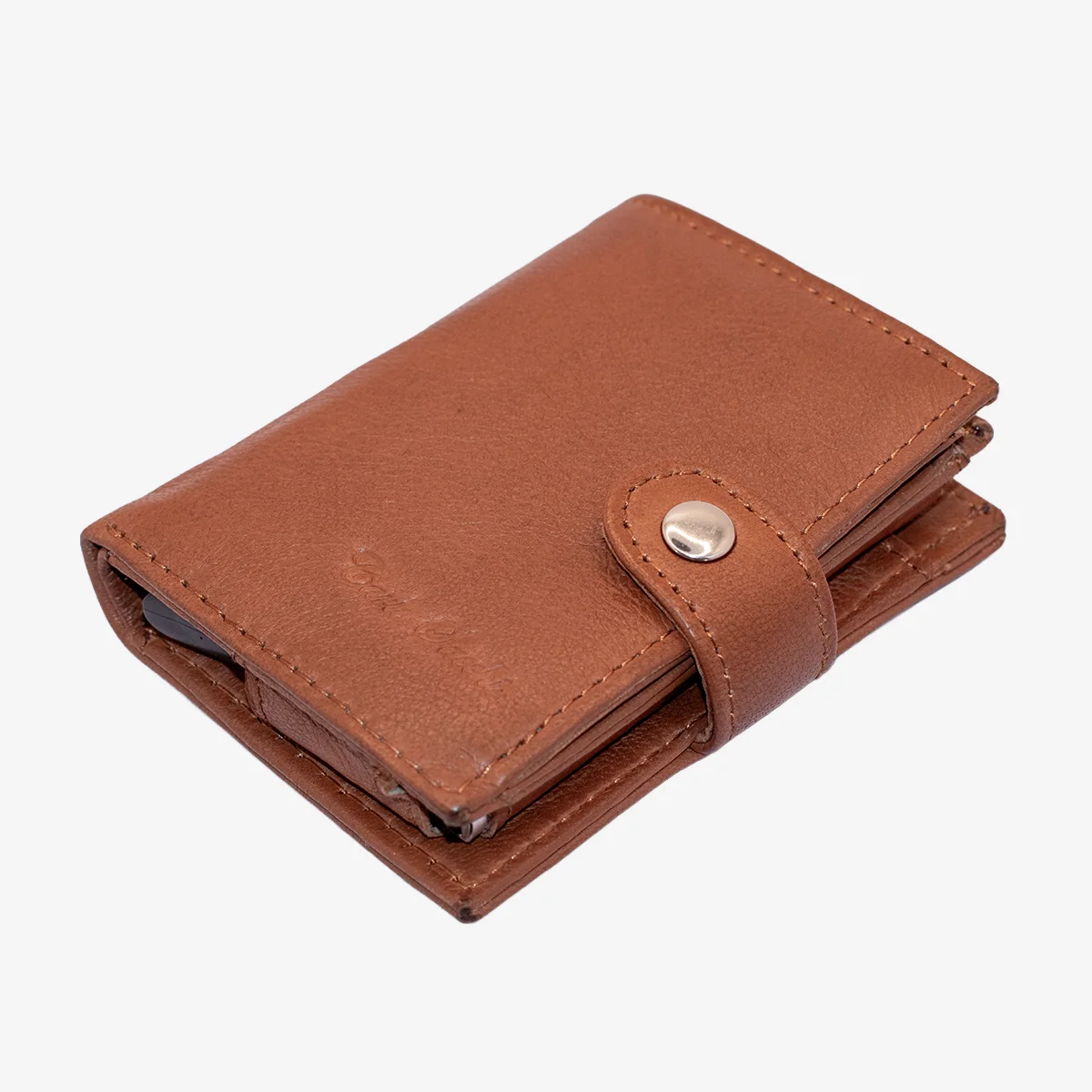 Carlo Sacchi cognac RFID leather metal cardholder wallet - Image 8