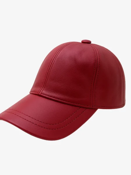 Unisex adjustable sheep nappa red baseball leather cap