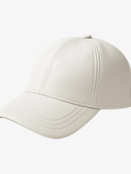 Unisex adjustable sheep nappa white baseball leather cap