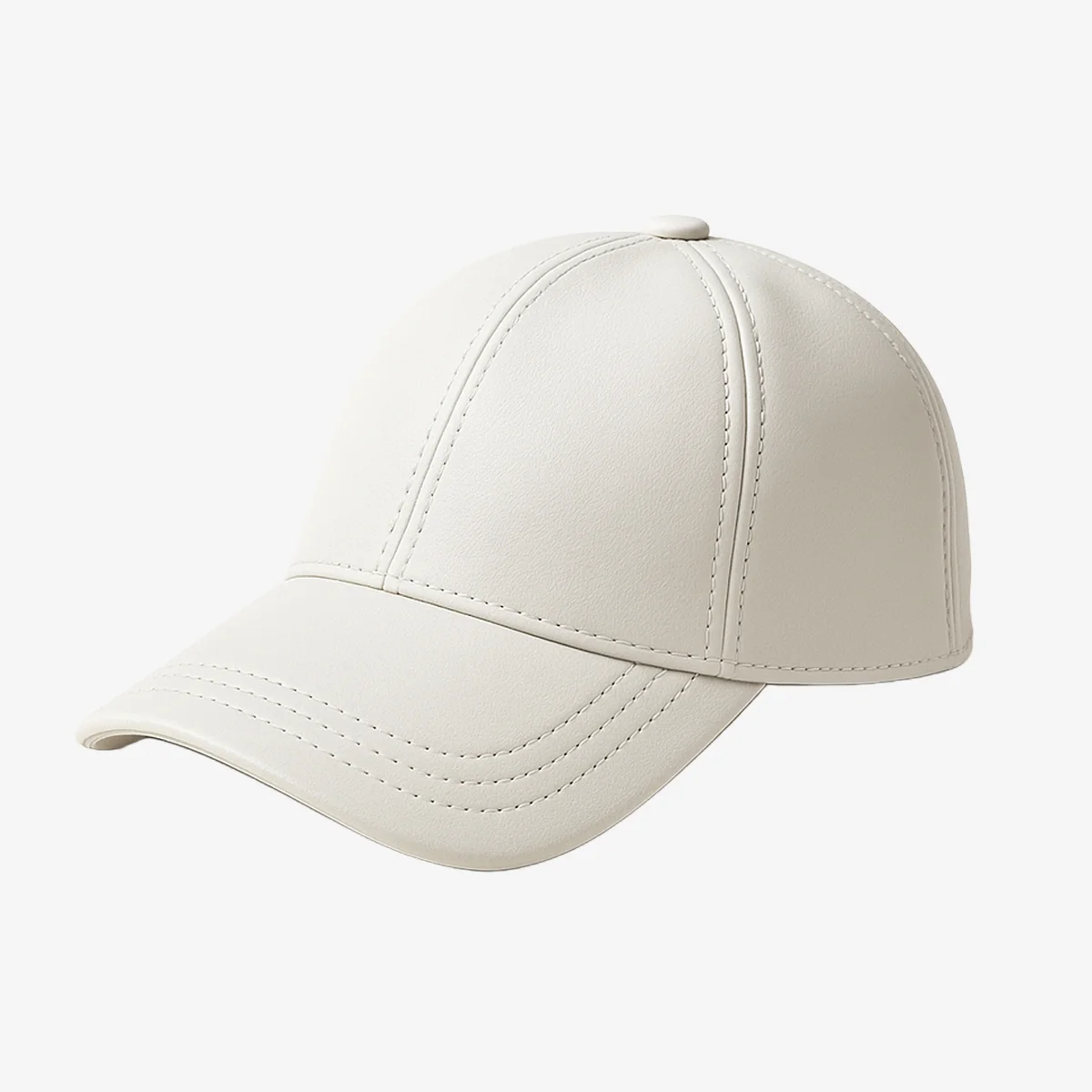 Unisex adjustable sheep nappa white baseball leather cap