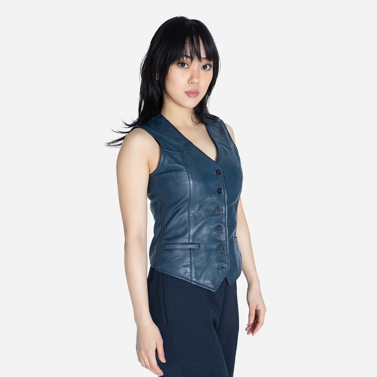 Women leather vest jeans blue waistcoat