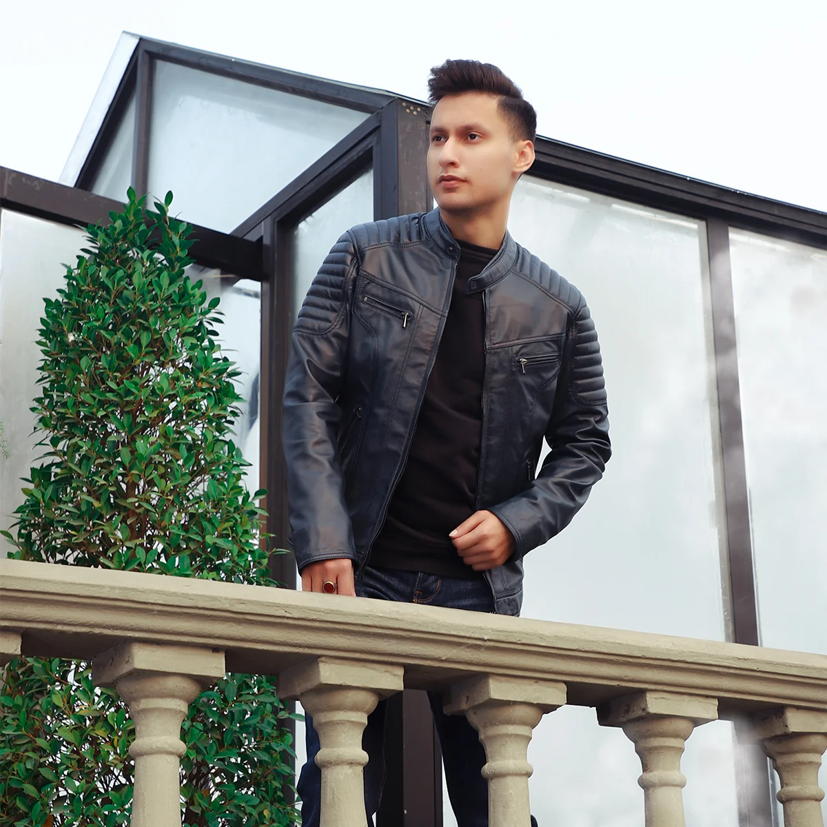 Mens leather jacket blue Ryan