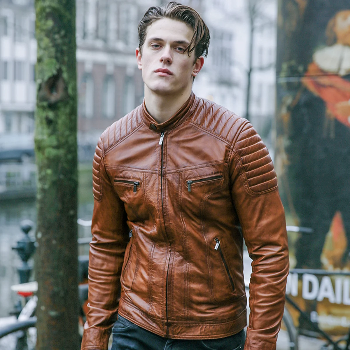 Mens leather jacket black Ryan - Image 6