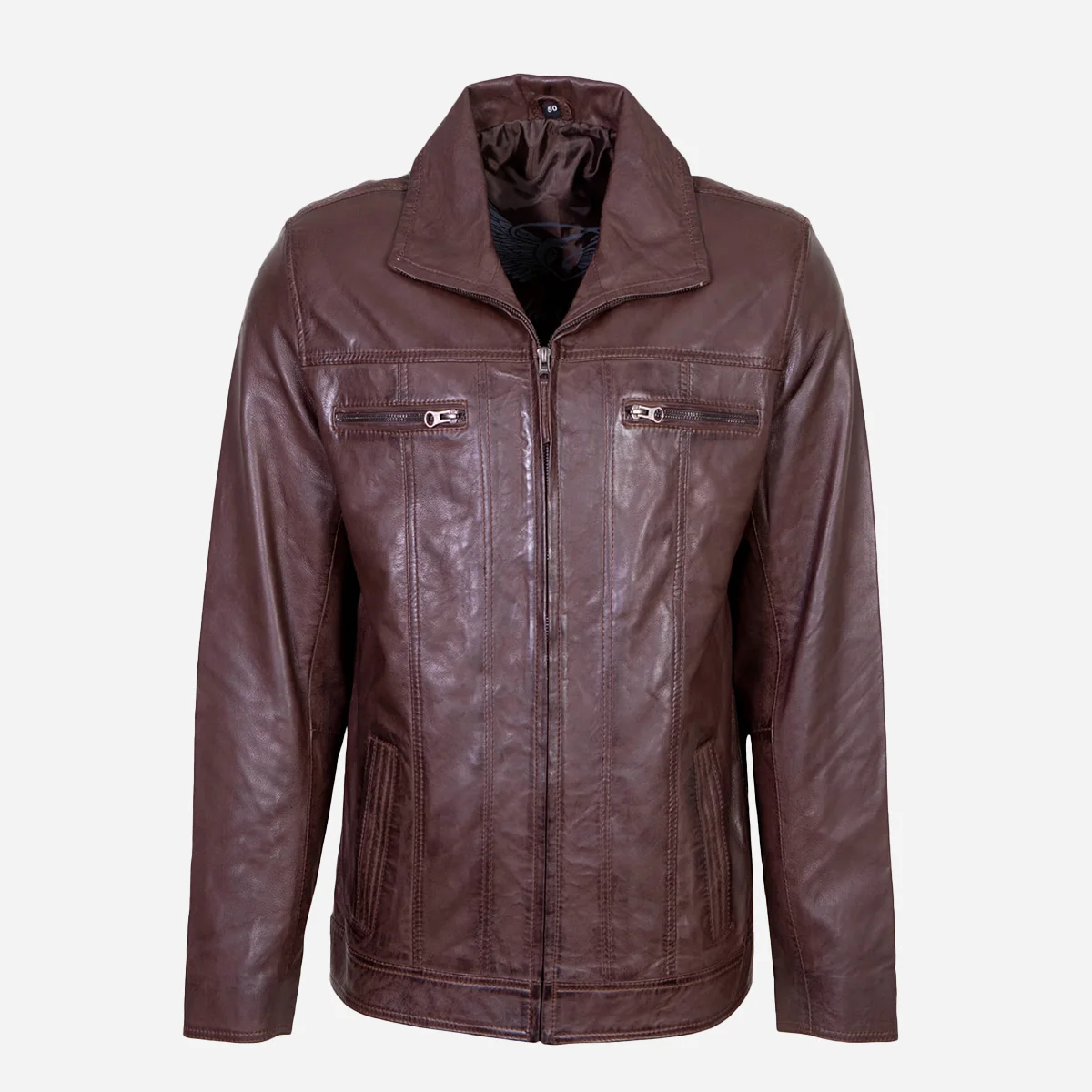 Mens leather jacket veg wood Da004