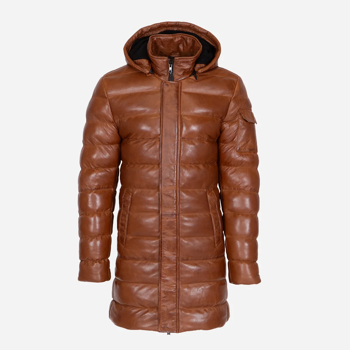 Mens leather puffer jacket brandy Nick
