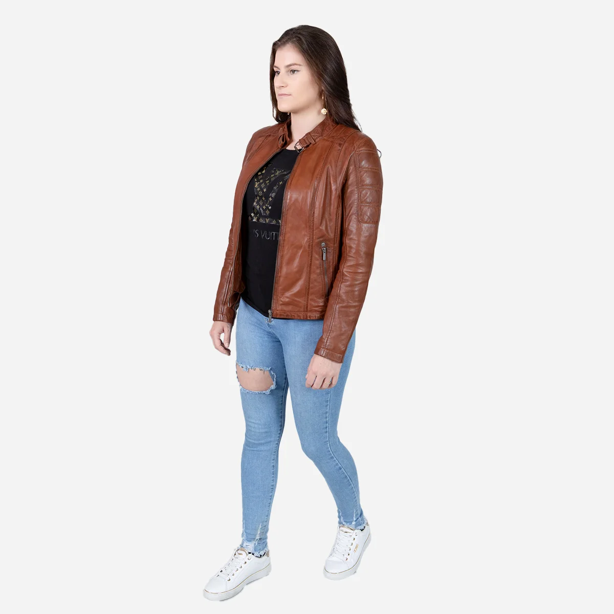 Ladies leather jacket brandy Chessy - Image 3