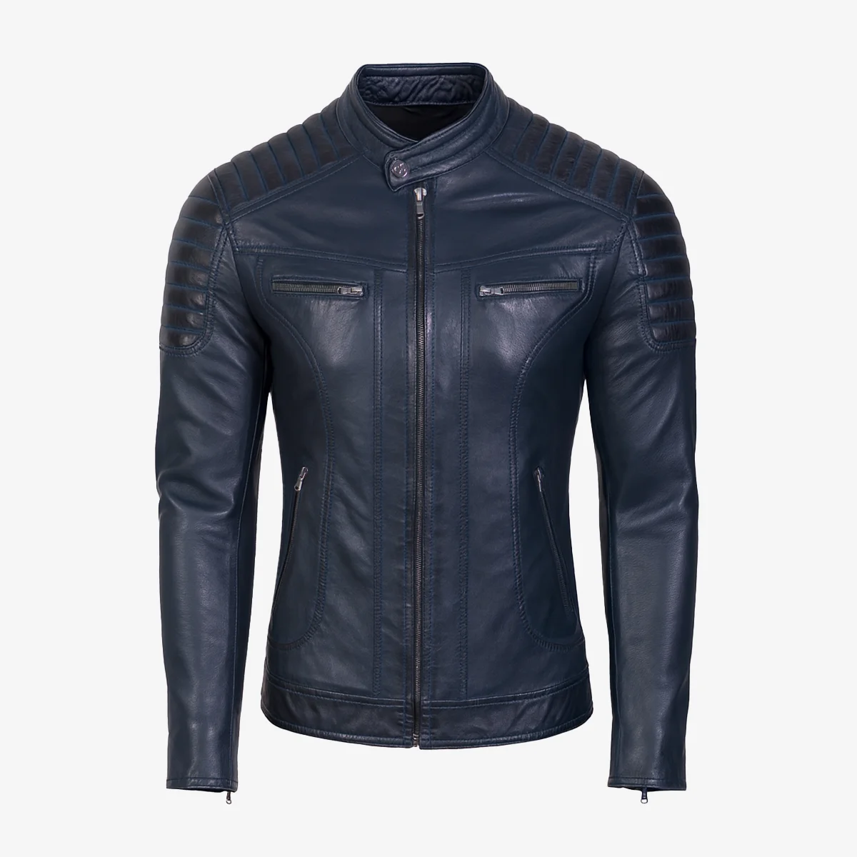 Mens leather jacket blue Ryan - Image 2