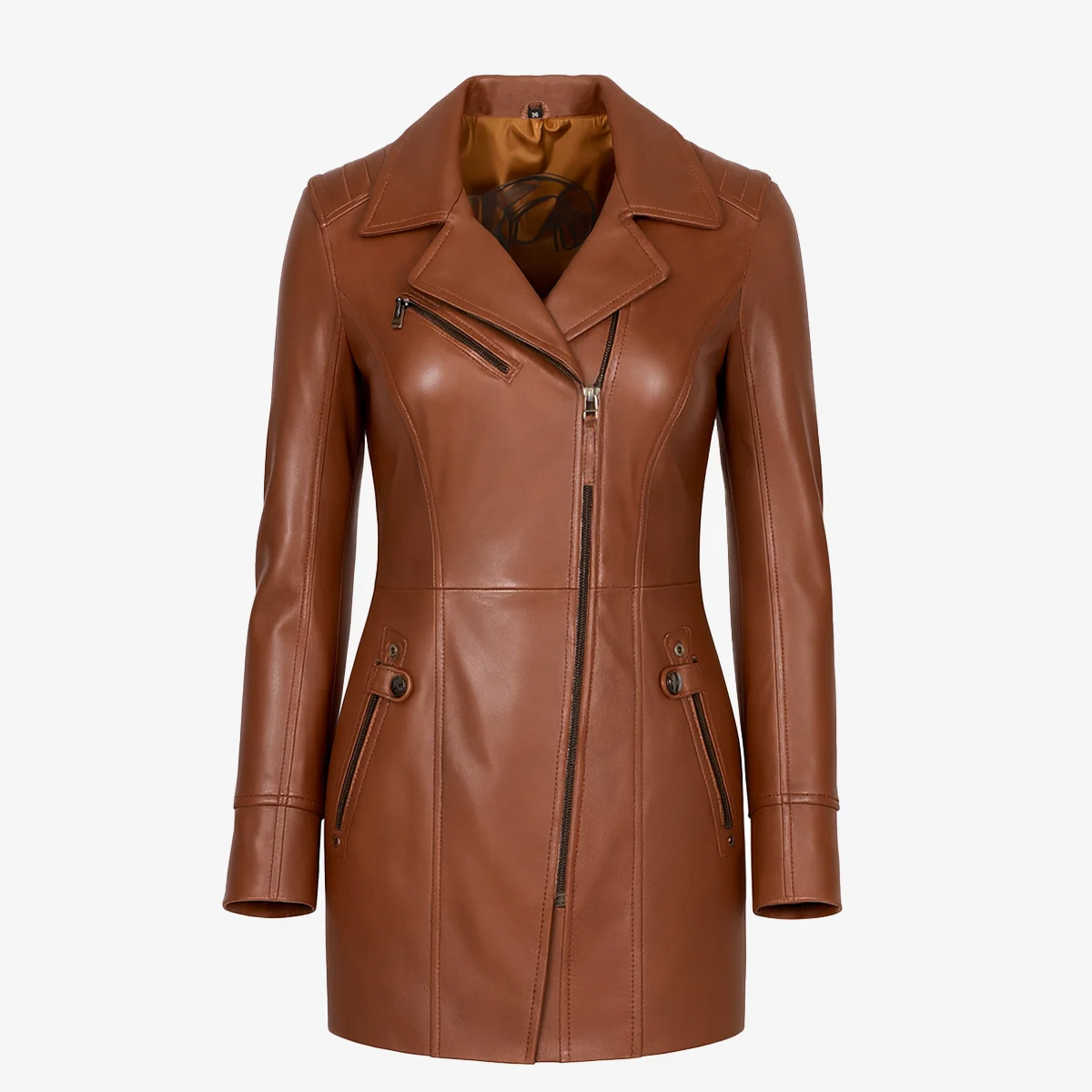 Womens leather half long jacket brandy Sofia