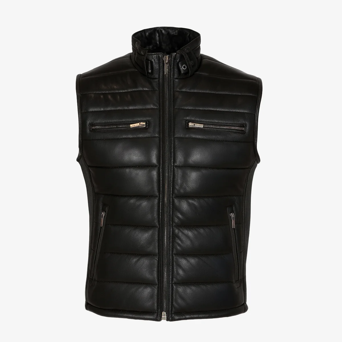 Mens leather puffer black bodywarmer
