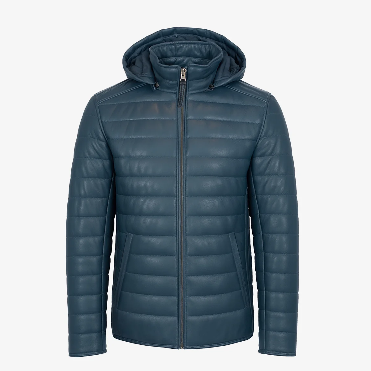 Mens leather puffer jacket jeans blue Basicmen