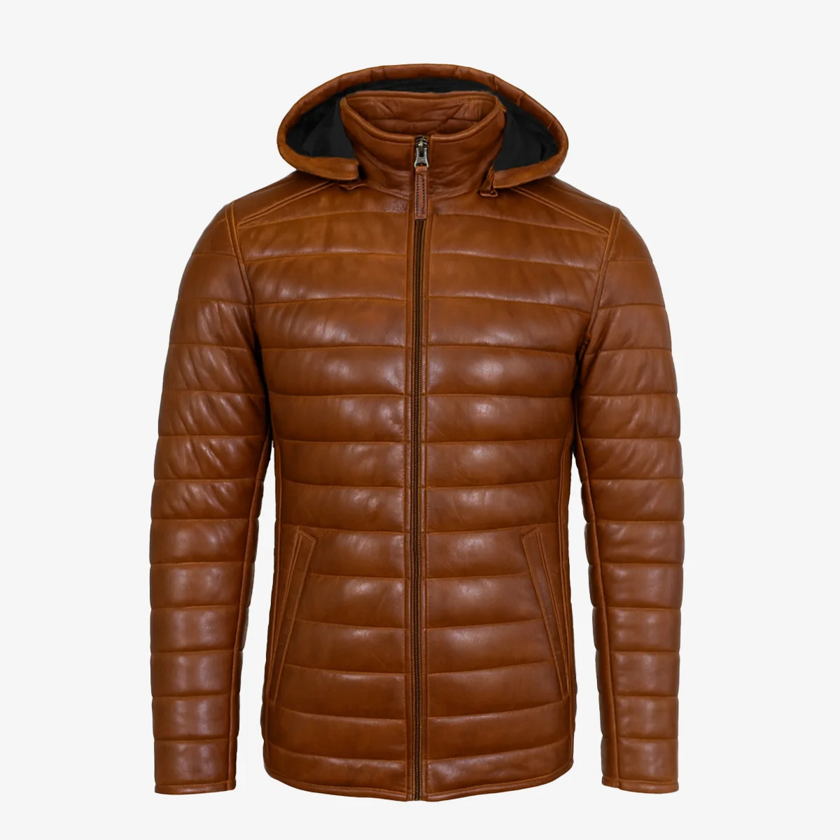 Mens leather puffer jacket brandy Basicmen - Image 2