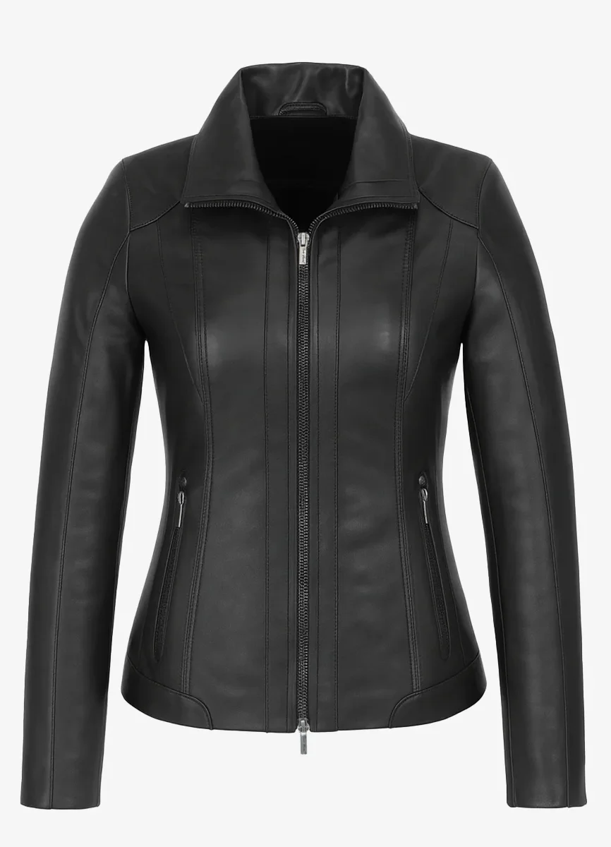 Womens leather jacket black Com 4