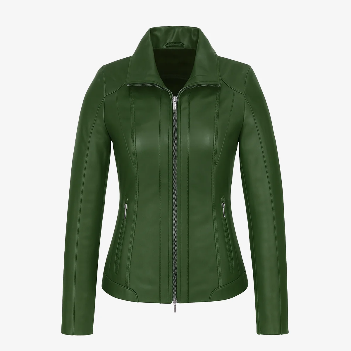 Womens leather jacket green Com 4