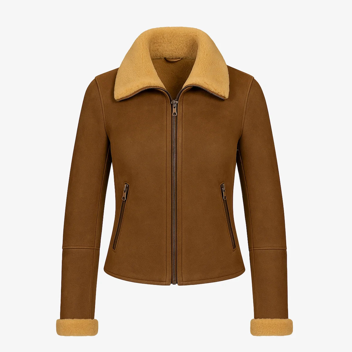 Women's shearling coat cognac crop Kat