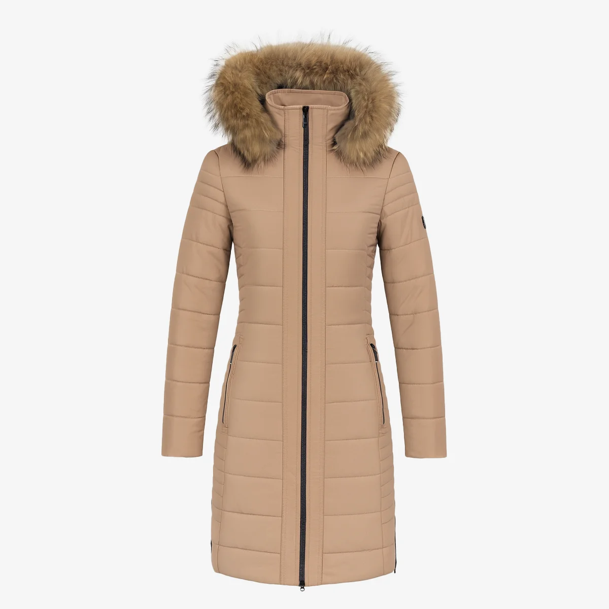 Womens winter jacket long puffer beige