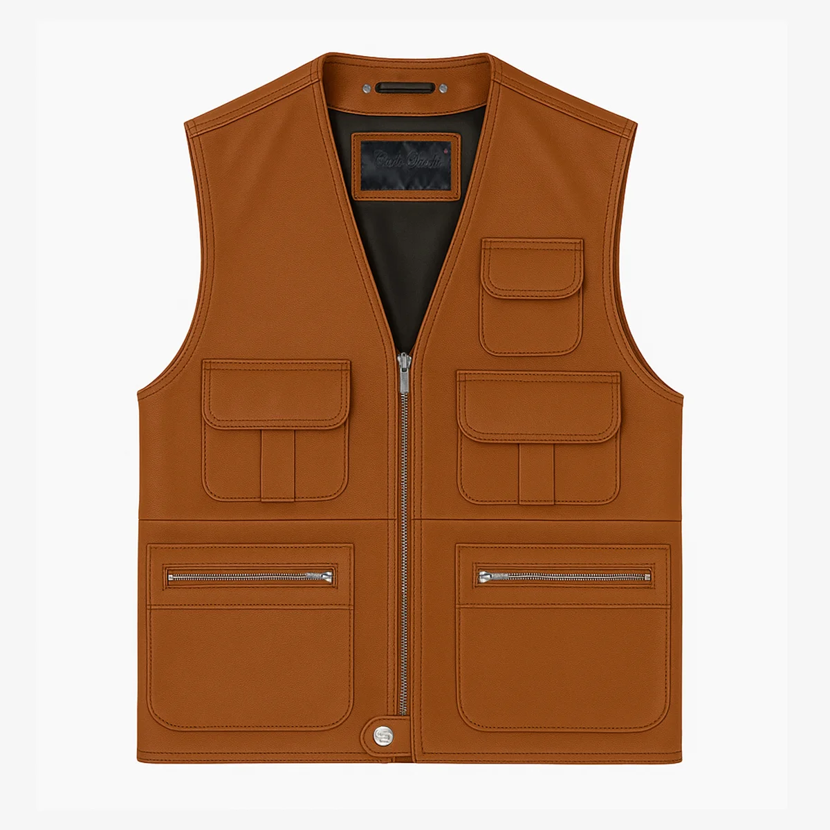 Carlo Sacchi fishermans gilet cognac