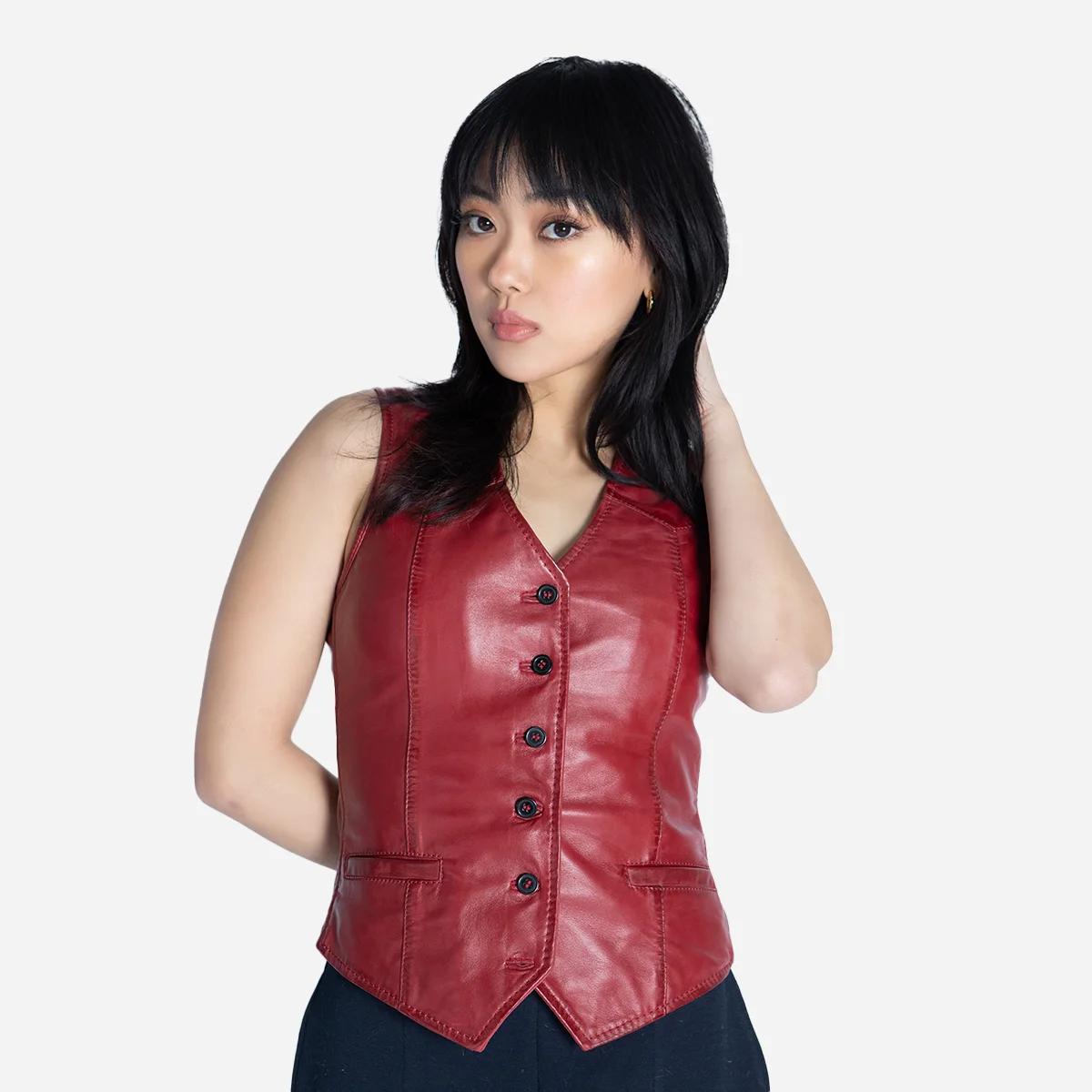 Women leather vest red waistcoat - Image 2