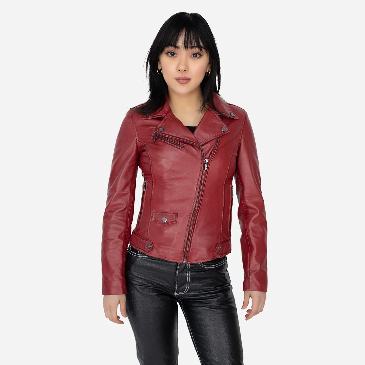 Ladies leather biker jacket red classic Perfecto - Image 2