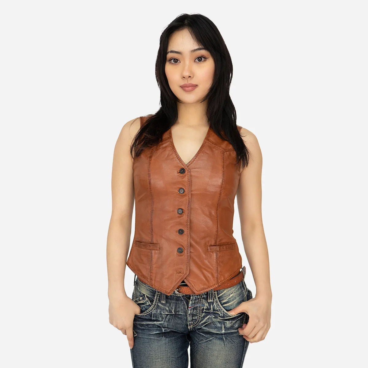 Women leather vest black Lady waistcoat - Image 7