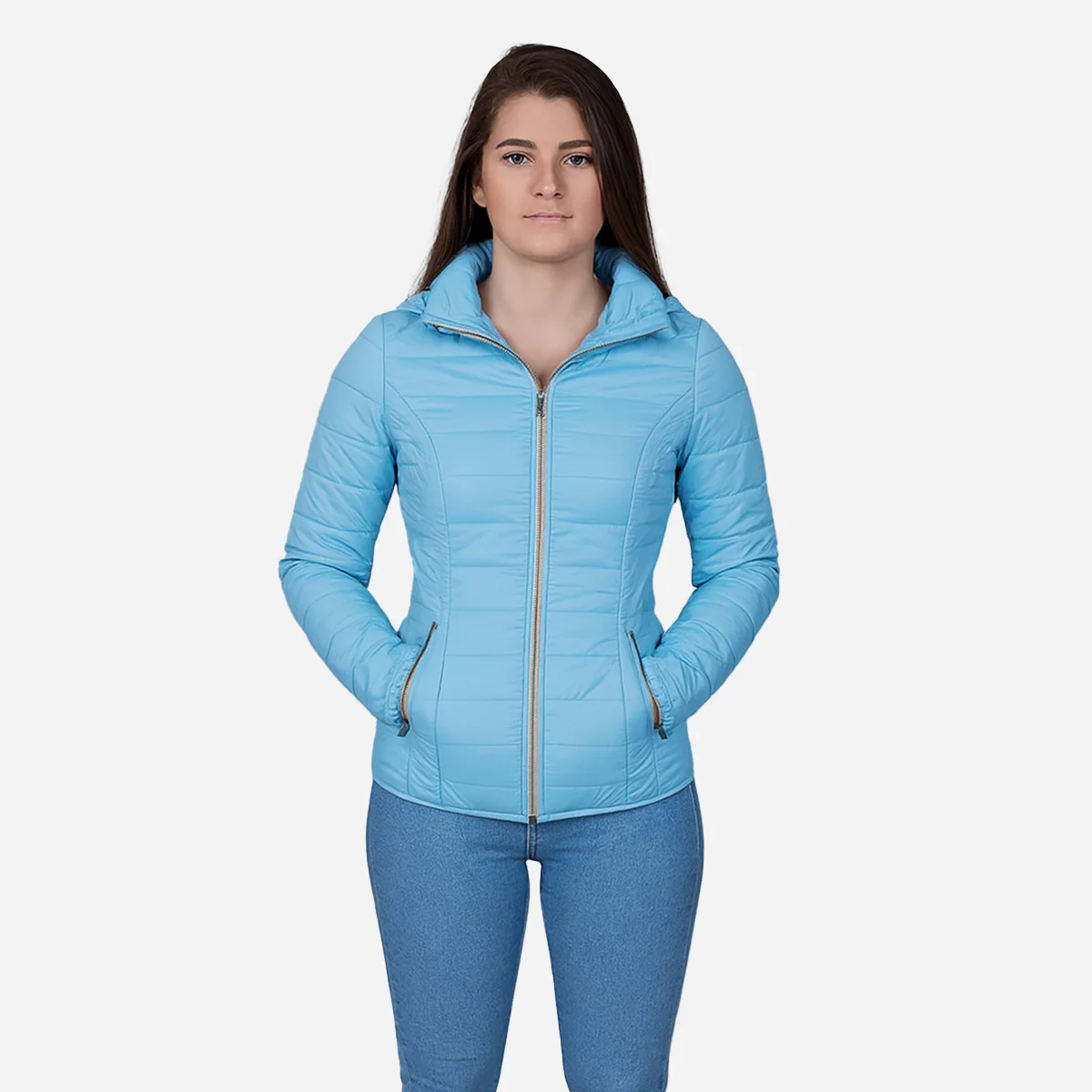 Womens lightweight padded sky blue jacket