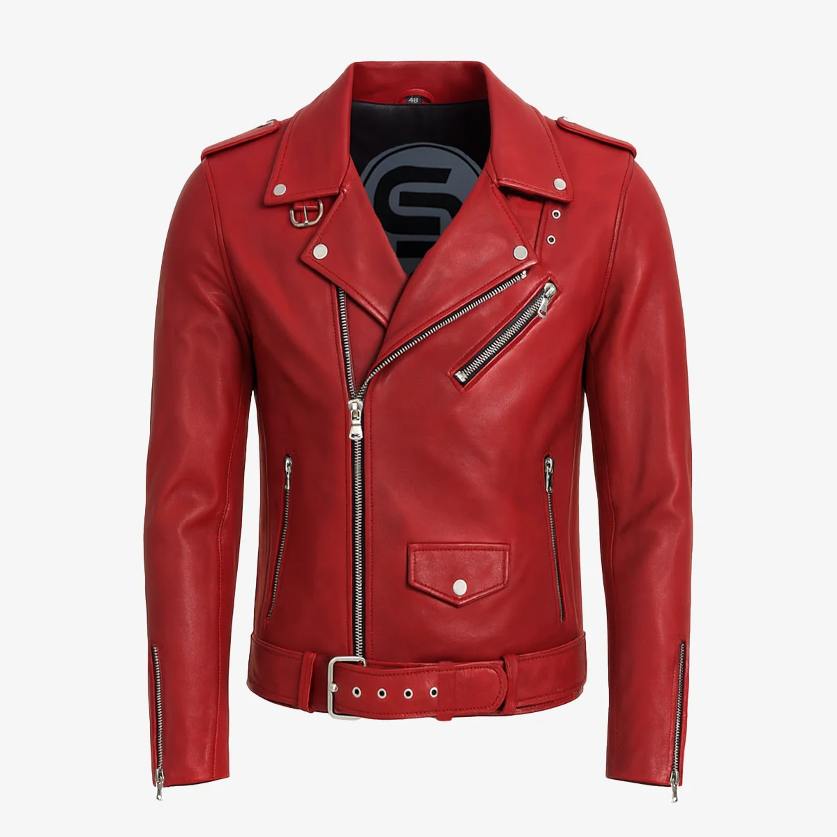 Mens leather biker jacket perfecto red 9915