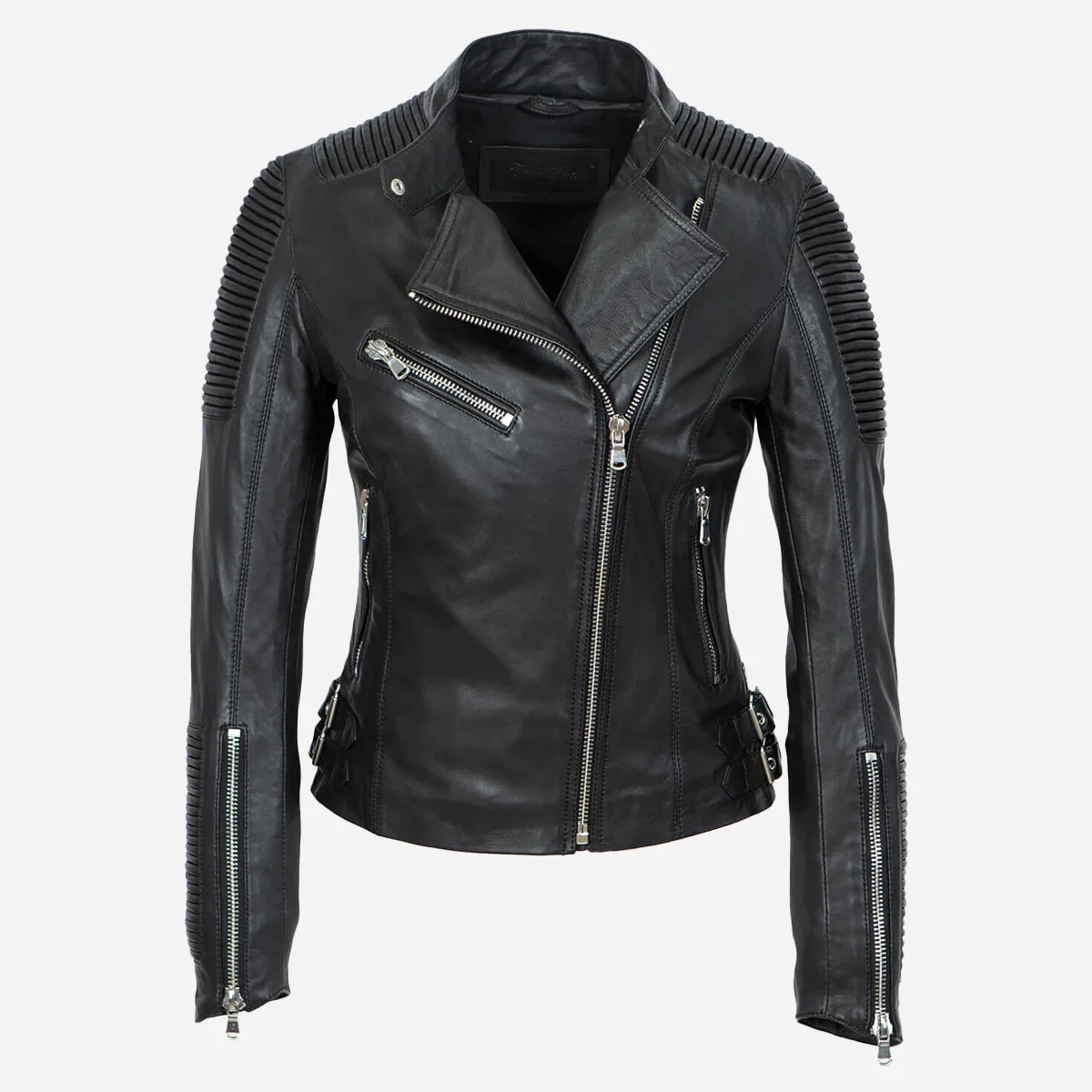 Ladies leather biker jacket black Aqb