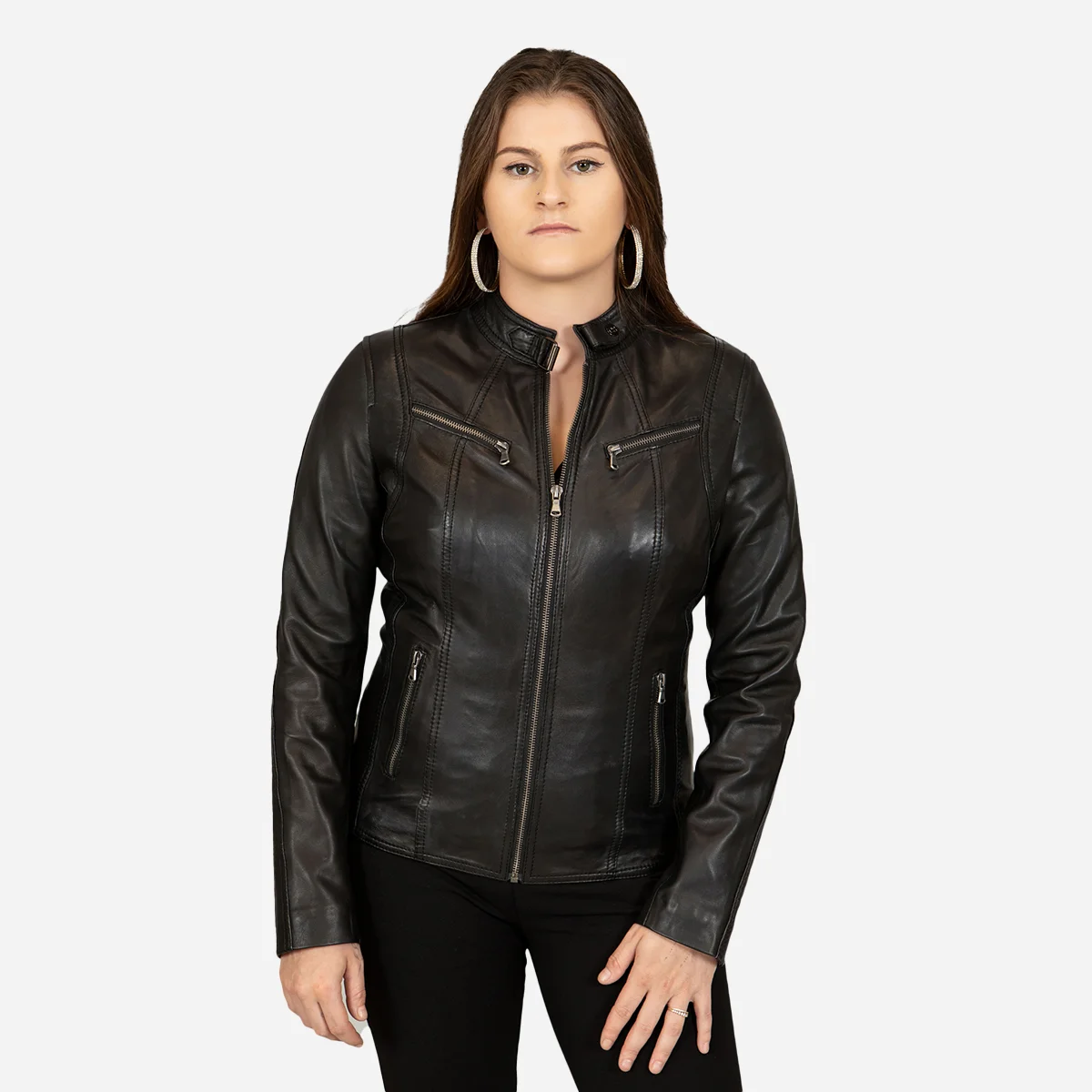 Womens leather jacket black 9902