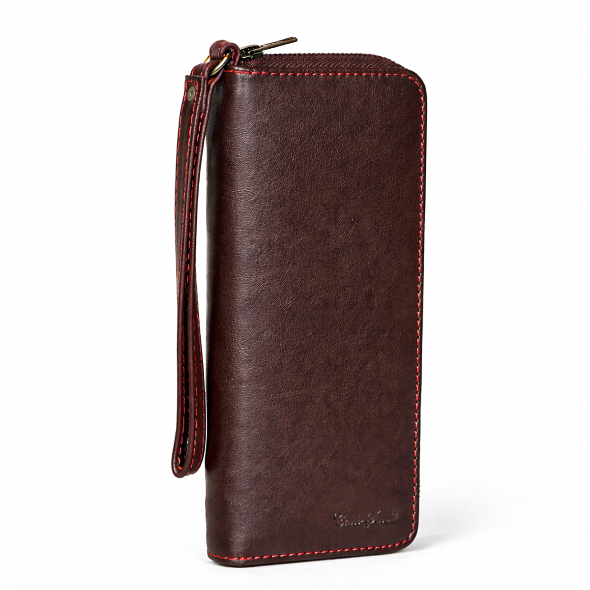 Womens leather clutch wallet with zip burgundy - Image 2