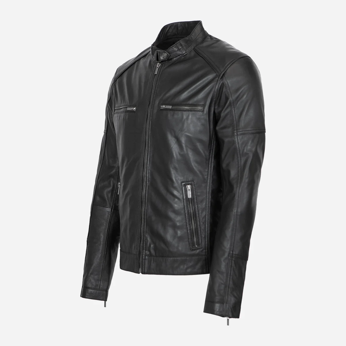 Mens leather jacket black N082 - Image 2