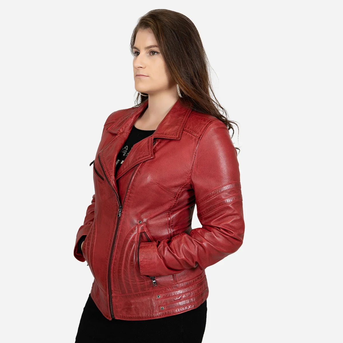 Ladies leather jacket red Jane 5 - Image 2