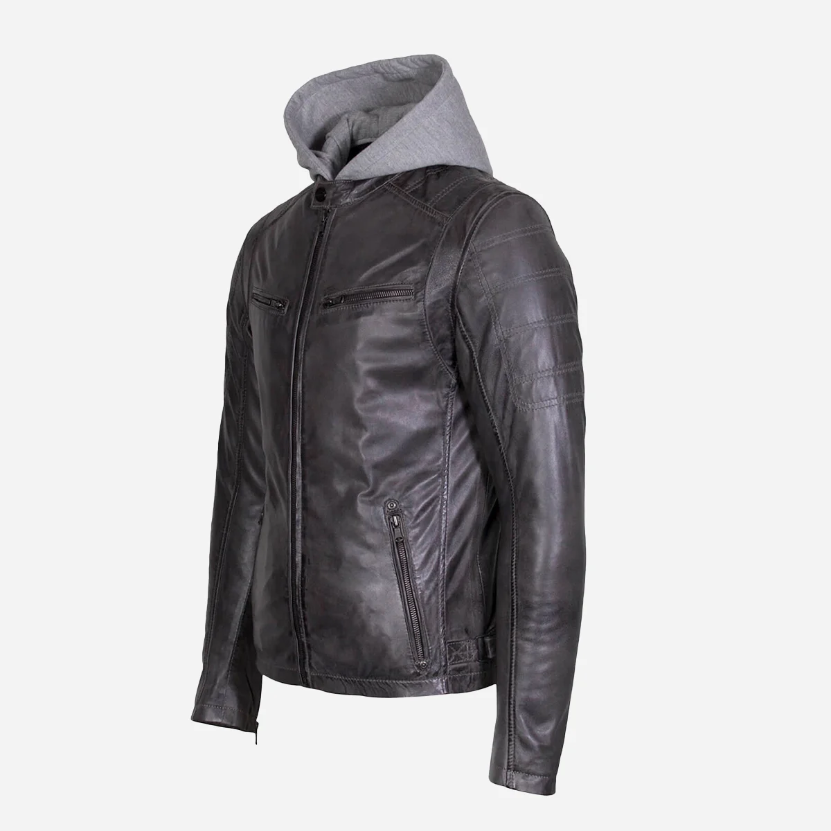 Mens leather jacket charcoal 9980 - Image 2