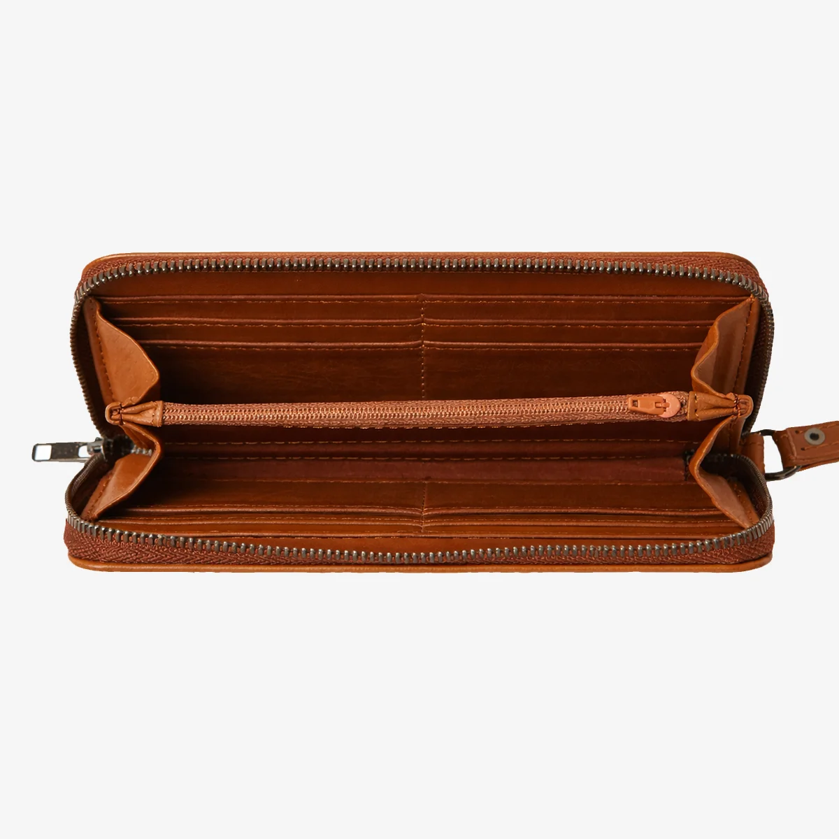 Womens leather clutch wallet with zip cognac - Image 2