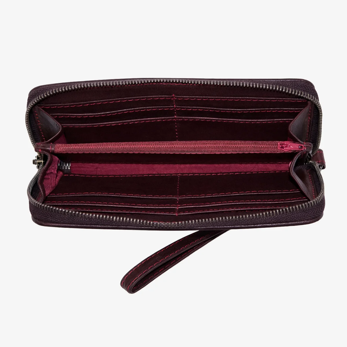 Womens leather clutch wallet with zip burgundy - Image 2