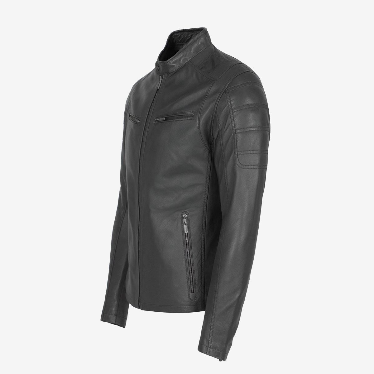 Mens leather jacket charcoal gray 9903 - Image 2
