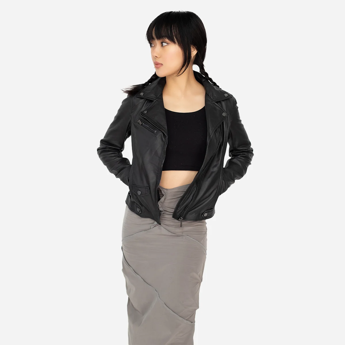 Ladies leather biker jacket black classic Perfecto - Image 2