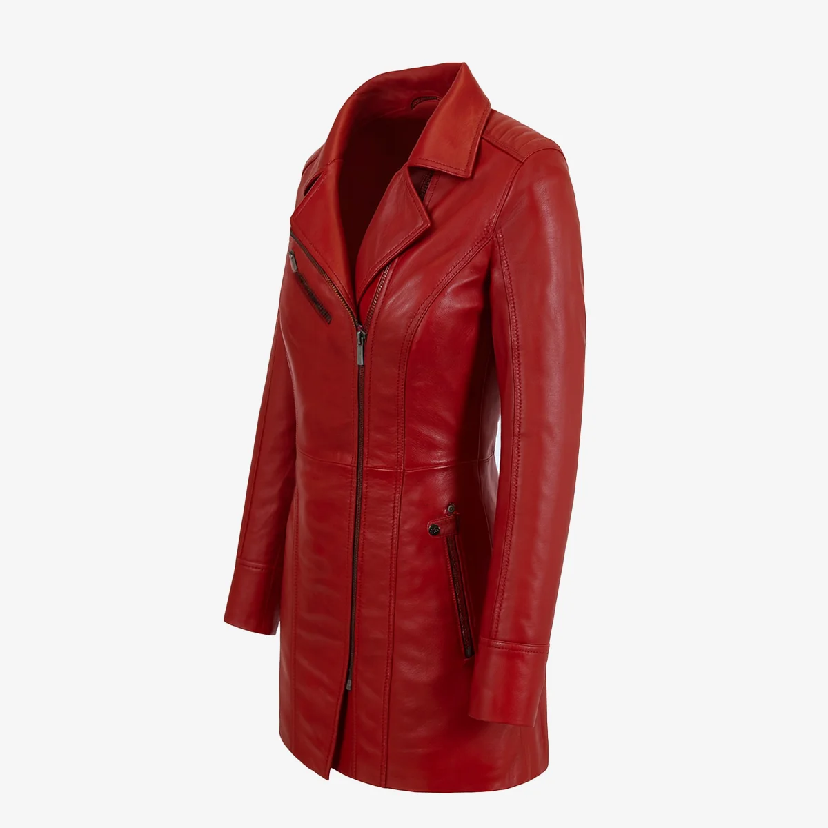 Womens leather half long jacket red Sofia - Image 2
