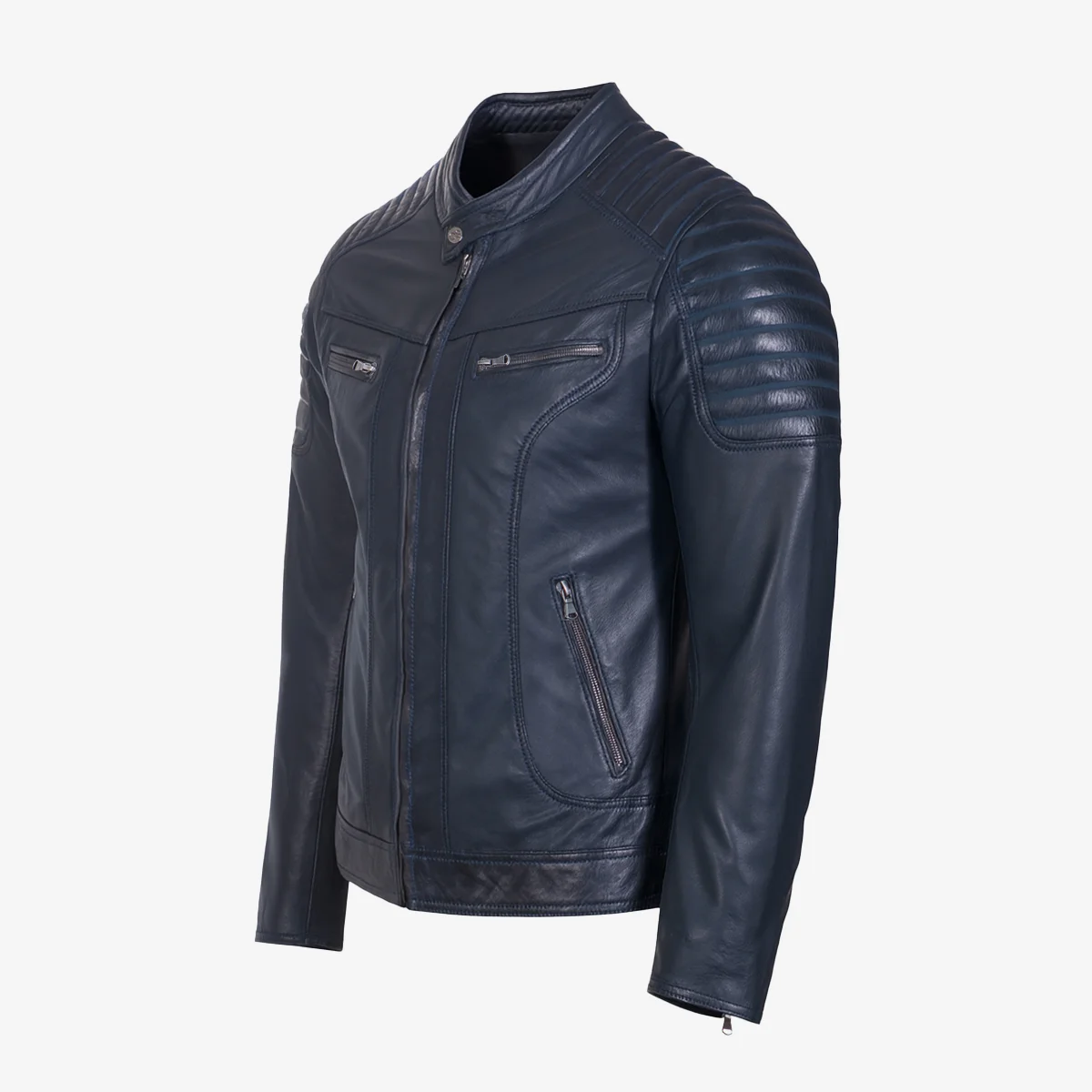 Mens leather jacket blue Ryan - Image 3
