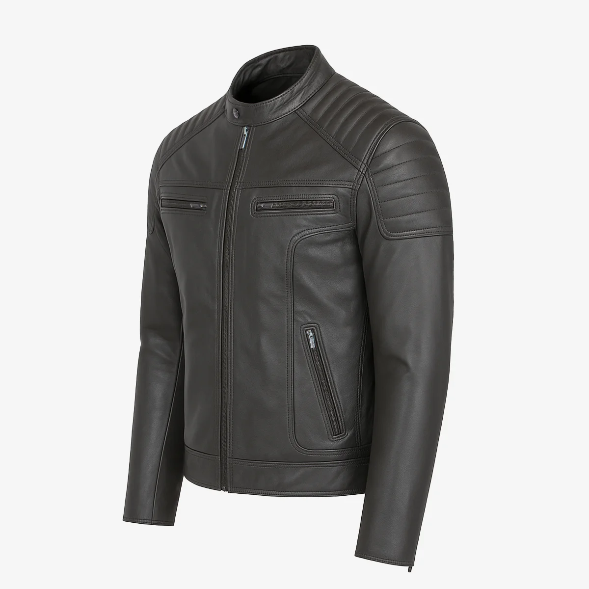 Mens leather jacket charcoal Ryan - Image 2