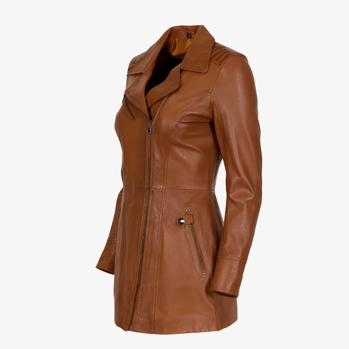Womens leather half long jacket brandy Sofia - Image 2