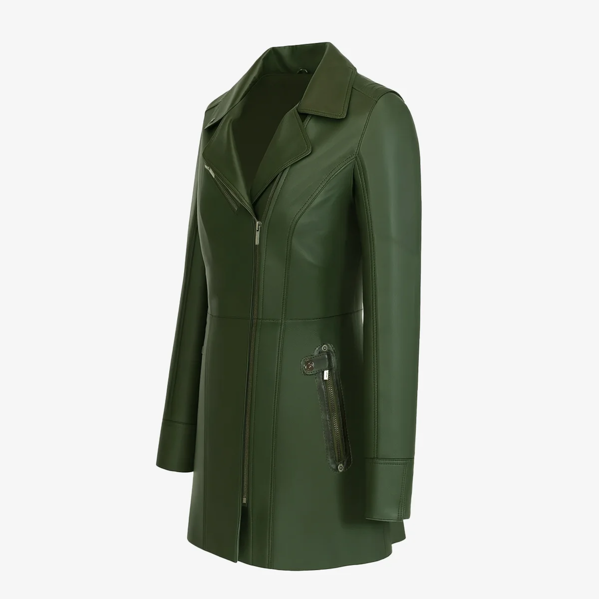 Womens leather half long jacket green Sofia - Image 2