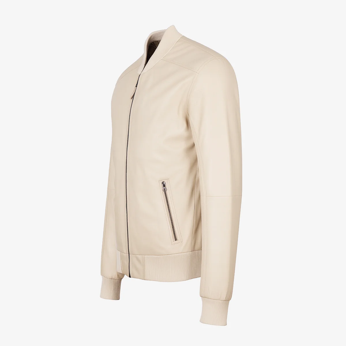 Men's leather bomber jacket Ecru - Image 2