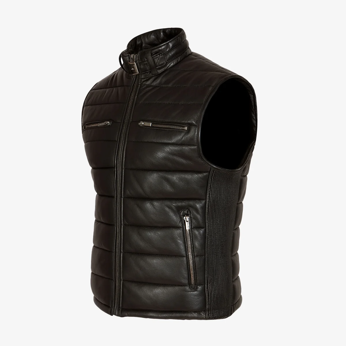 Mens leather puffer black bodywarmer - Image 2
