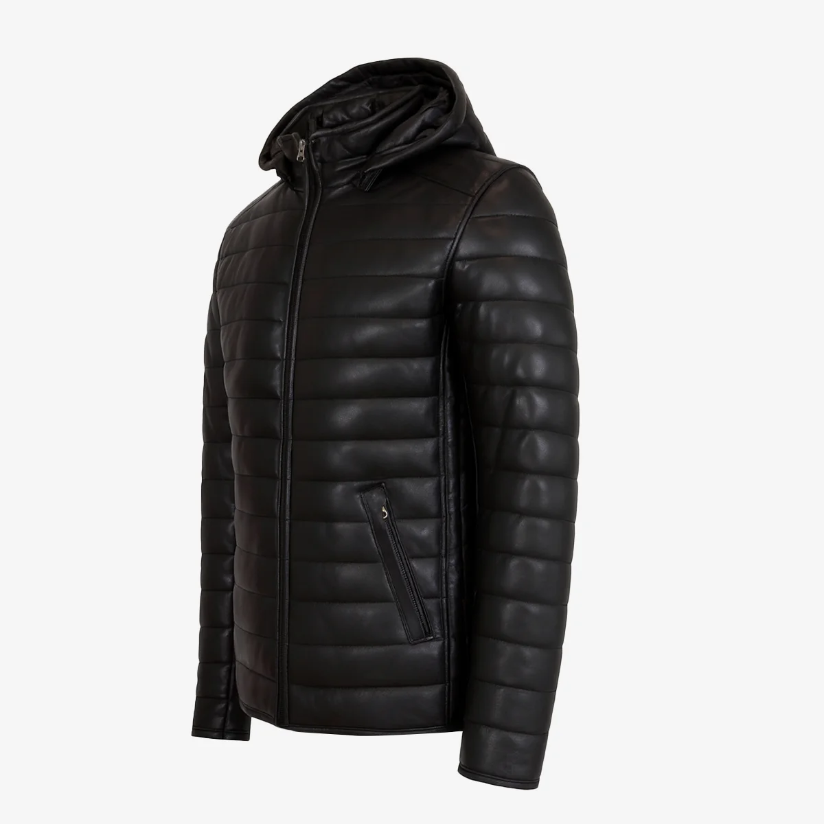 Mens leather puffer jacket black Basicmen - Image 2