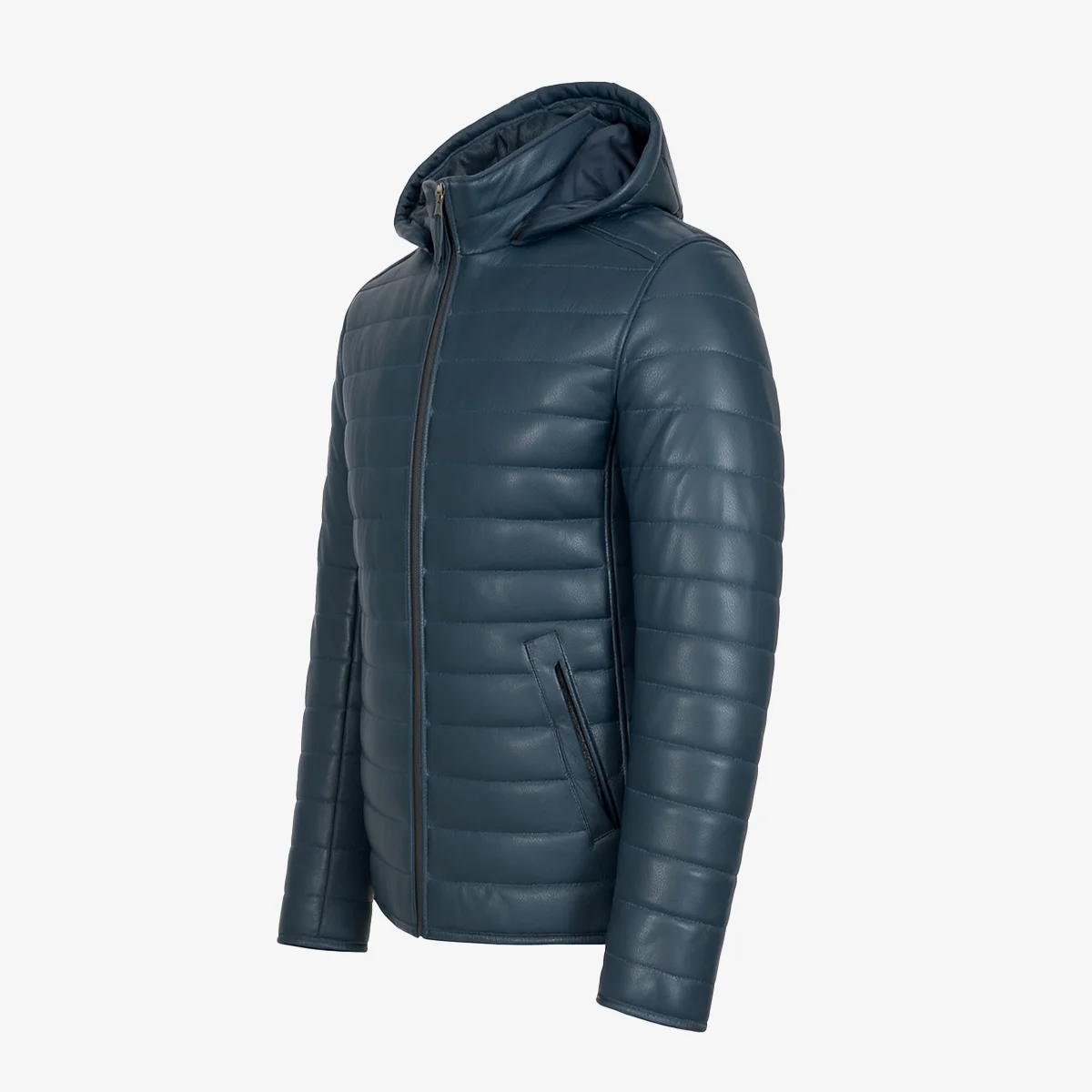 Mens leather puffer jacket jeans blue Basicmen - Image 2