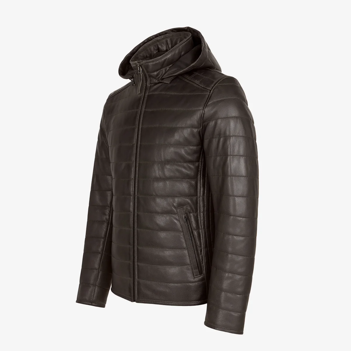 Mens leather puffer jacket charcoal Basicmen - Image 2