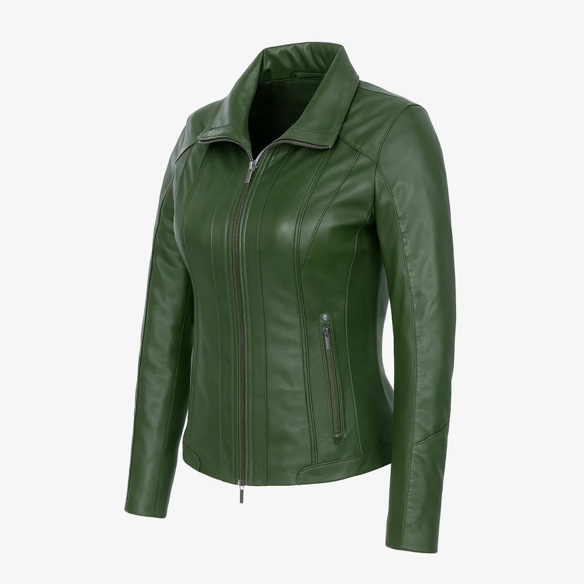 Womens leather jacket green Com 4 - Image 2