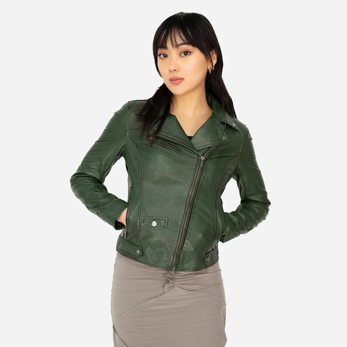 Ladies leather biker jacket green classic Perfecto - Image 2